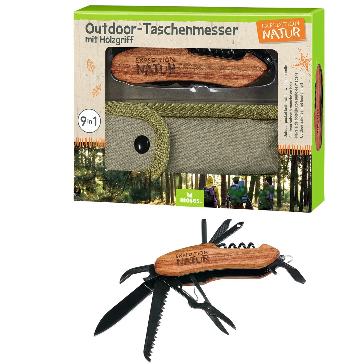Expedition Natur Outdoor-Taschenmesser mit Holzgriff moses