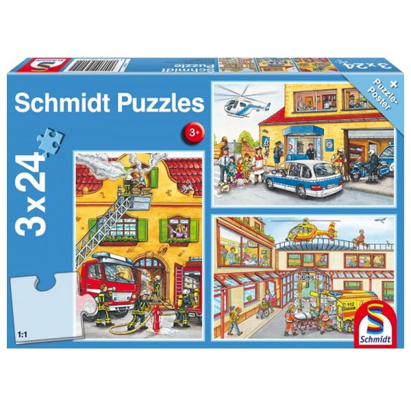Puzzle Feuerwehr und Polizei 3x24 Teile