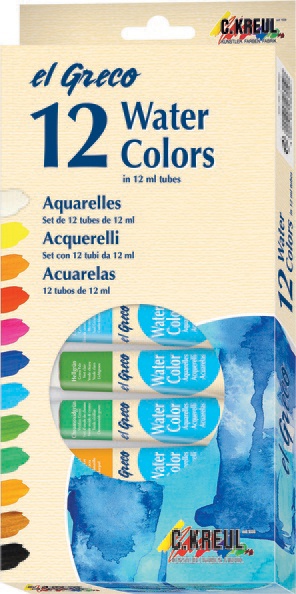 EL Greco Aquarellfarben-Set 12 Tuben a 12 ml