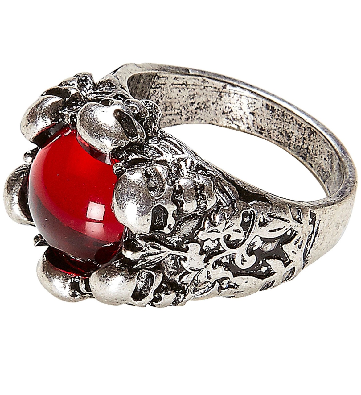 Kostüm Zubehör Totenkopf Ring mit rotem Juwel STD