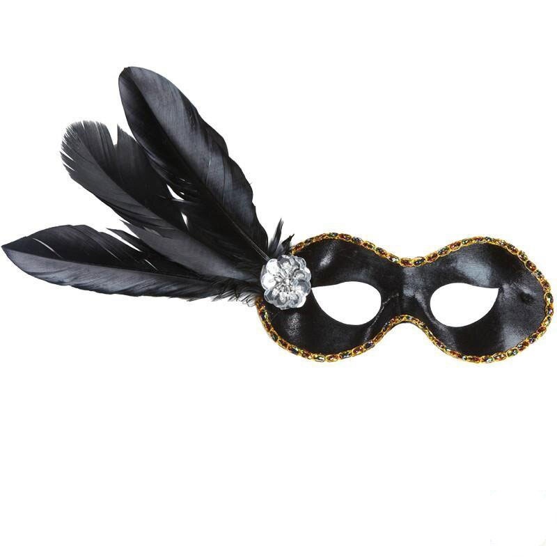Kostüm Zubehör Domino mit Feder schwarz Augenmaske