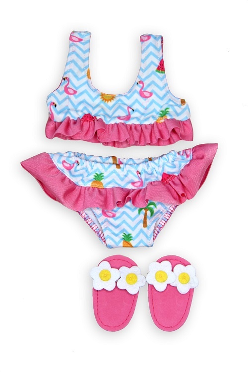 Heless Puppen Flamingo-Bikini mit Badeschläppchen Gr. 35-45