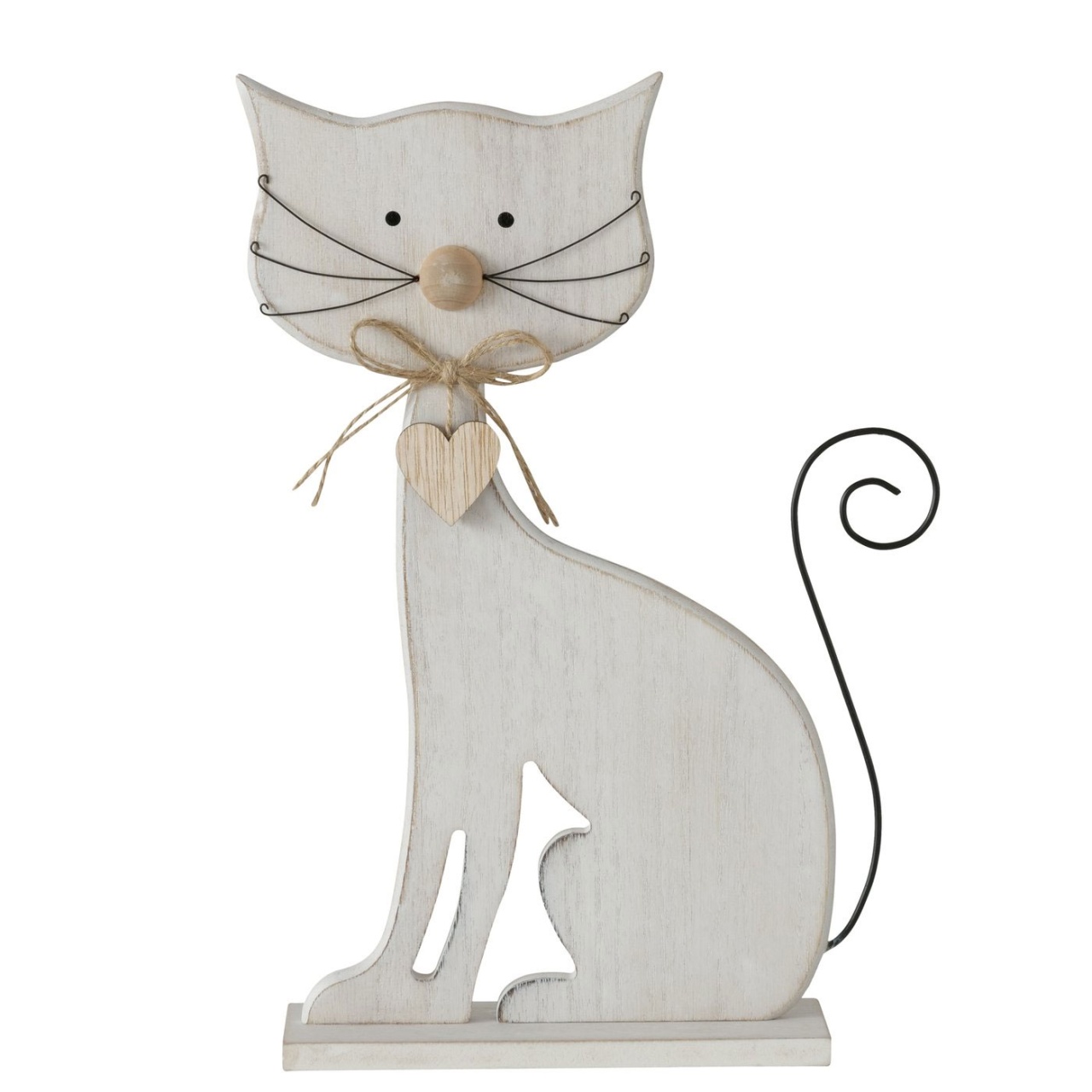 Dekofigur Katze mit Herz aus Holz weiß H: 31 cm