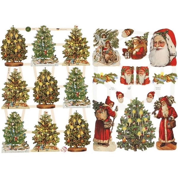 Vintage Glanzbilder Weihnachten Nikolaus und Weihnachtsbaum