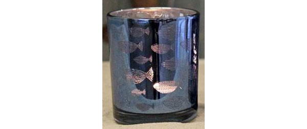 Teelichtglas Maritim-Blau Fische