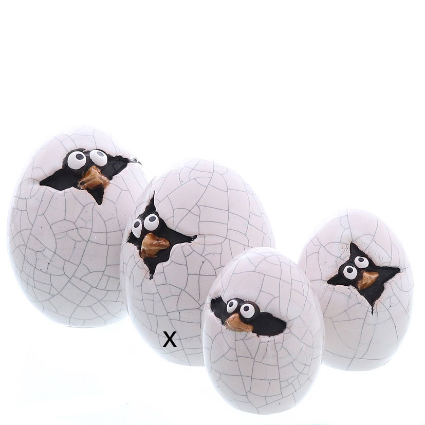 Dekofigur Küken im Ei weiß/schwarz Eiriß viereckig 7,5 cm