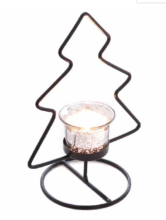 Windlich Weihnachten Metall Tanne Glas antik silber 10x20 cm