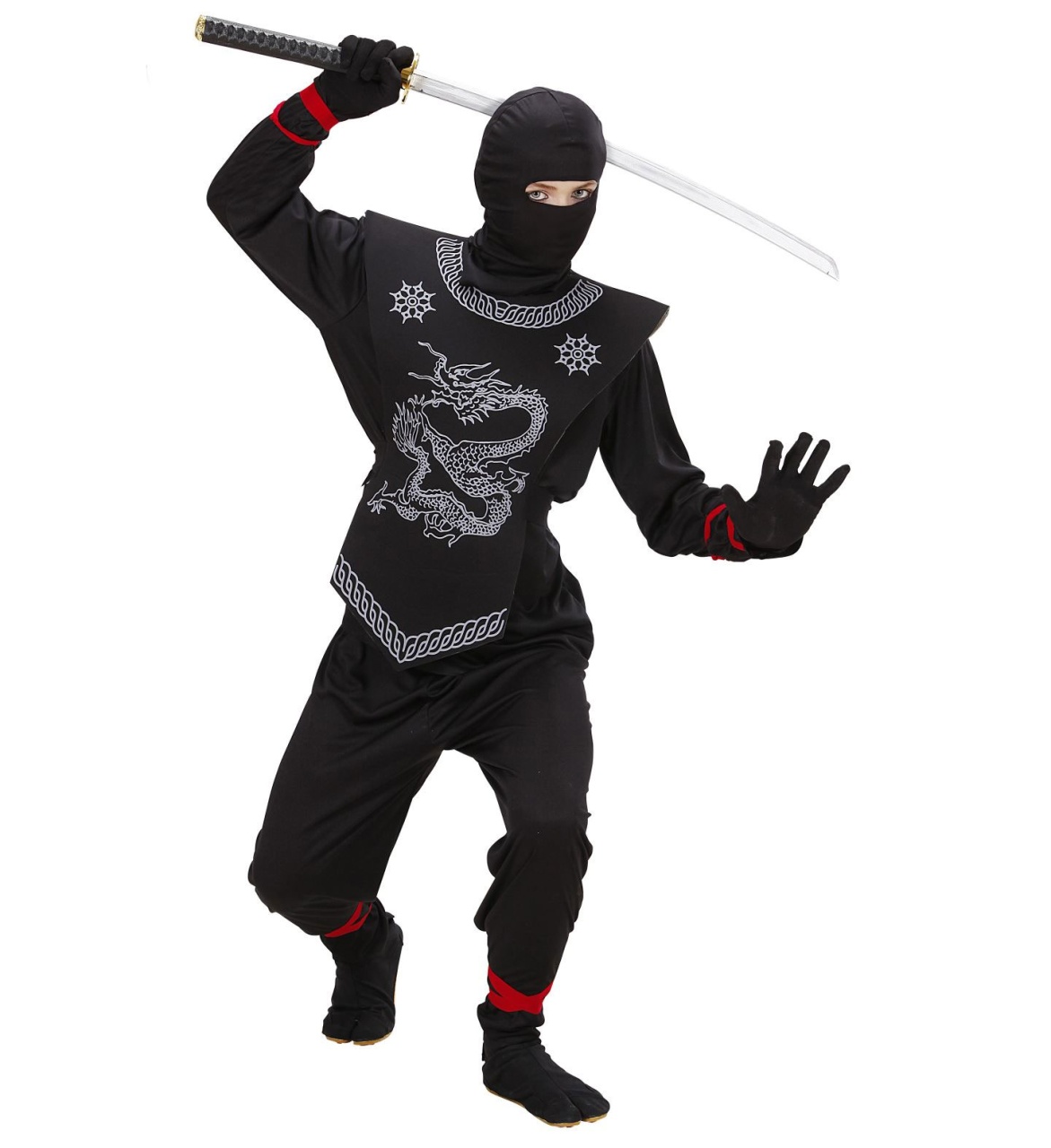 Kostüm Ninja Black Red 128  5- 7 Jahre Kinderkostüm