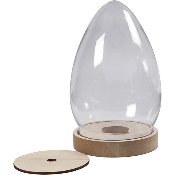 Bastelmaterial Eiförmige Glocke mit Holzfuß 19,5 cm