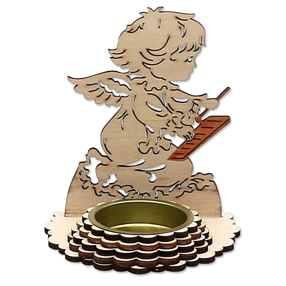 Teelichhalter aus Holz Engel mit Musikinstrument Xylophon