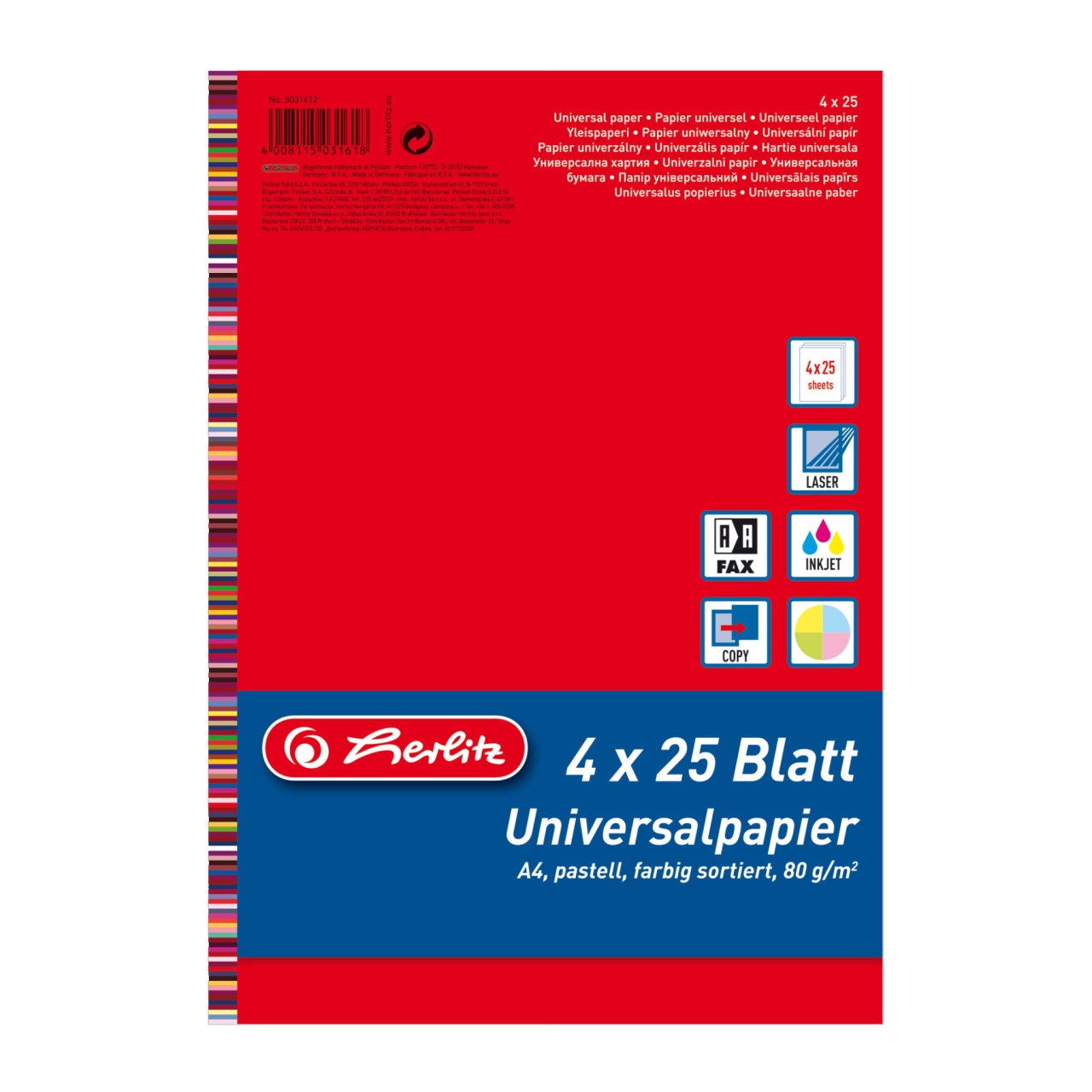 Herlitz Universalpapier A4 4 x 25 Blatt Pastellfarben