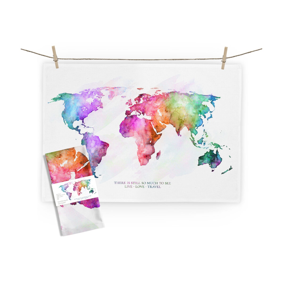 Geschirrtuch World Map rainbow von Maluu 50x70 cm Baumwolle