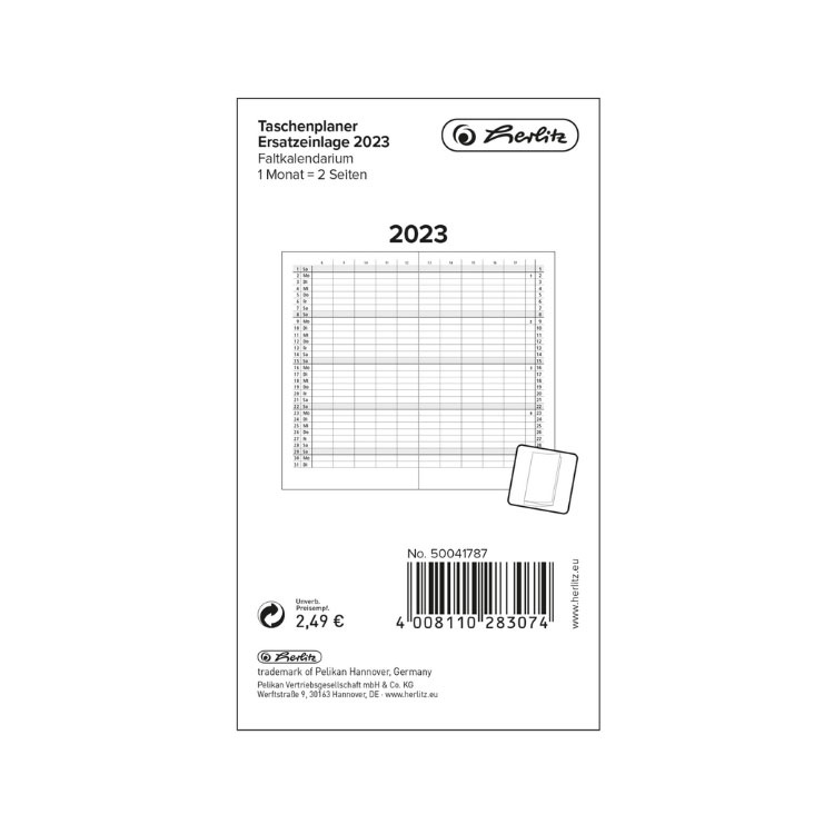 Herlitz Taschenkalender/ Kalendarium Ersatzeinlagen 2023