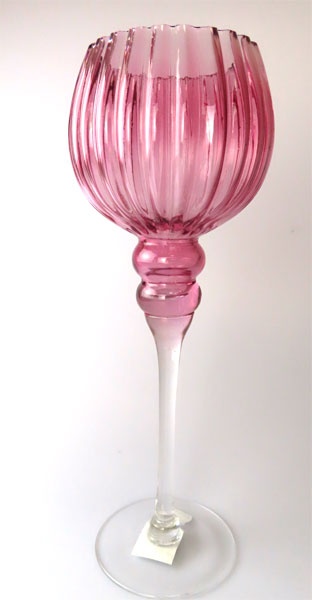 Deko Glas-Kelch geriffelt rosa ca. 13 x 13 x 35 cm