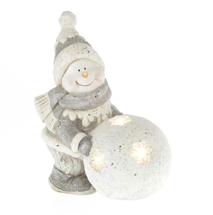 Dekofigur Schneeman mit Schneekugel mit LED 41 cm