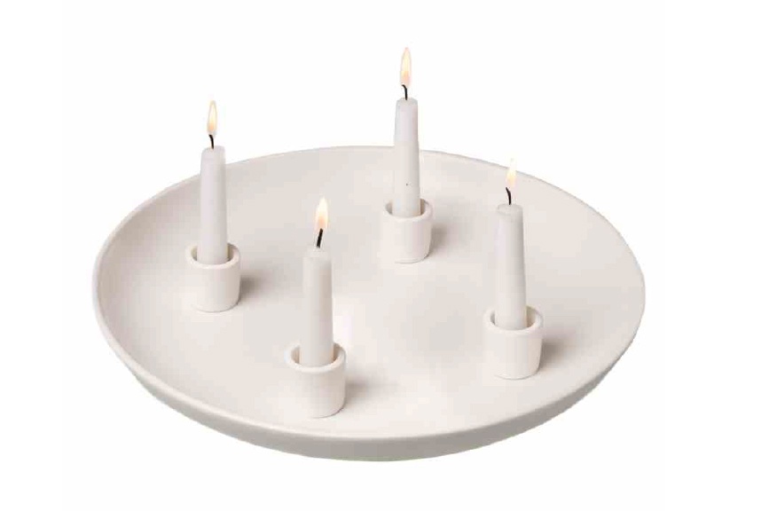 Kerzenständer Kerzenschale mit 4 Halter Porzellan weiß matt