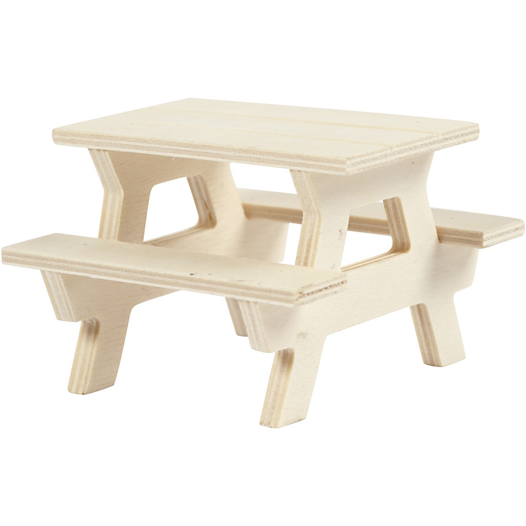 Bastelmaterial Mini Picknick-Tisch mit Bank 8 x 8 x 5,5 cm
