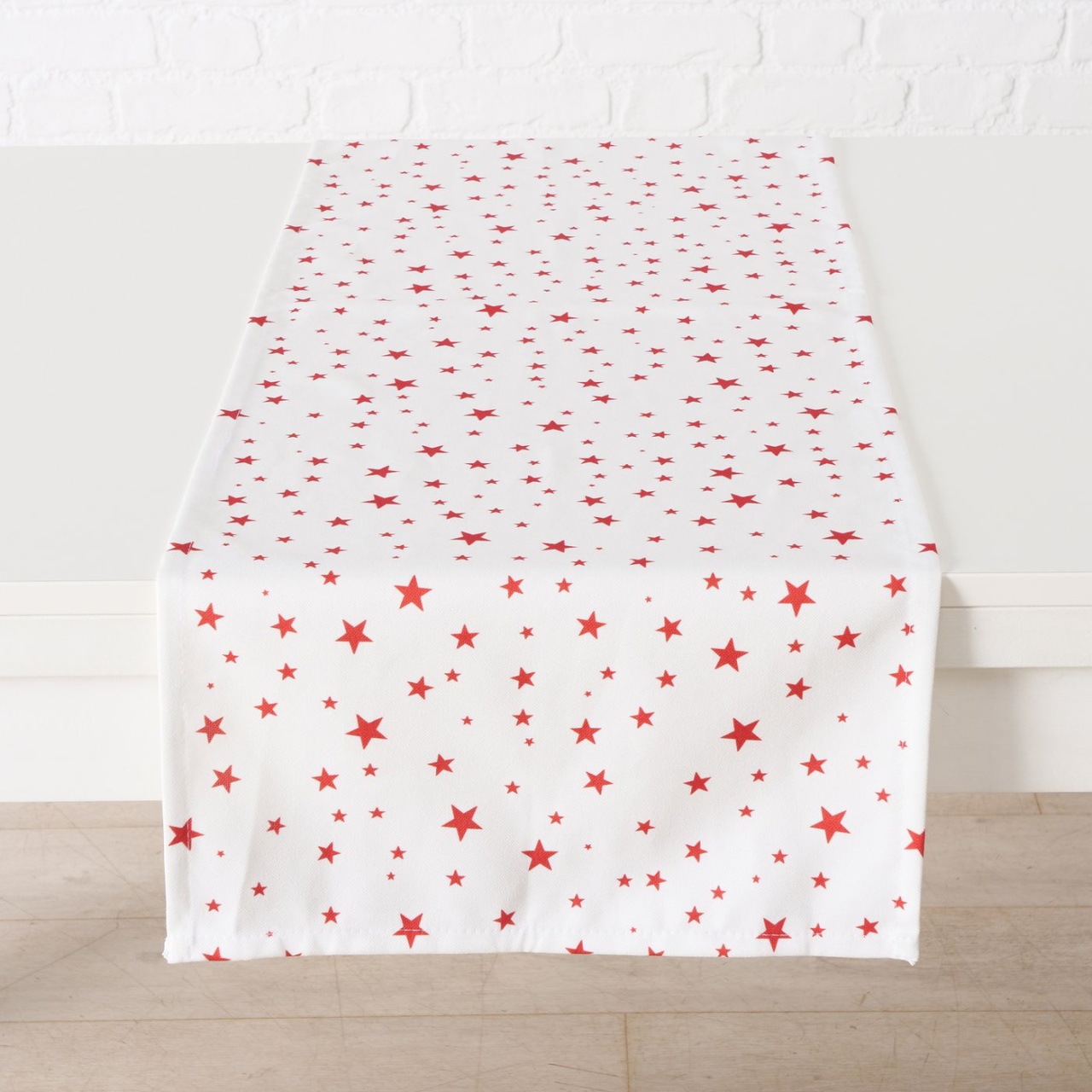 Tischläufer Weihnachten weiß mit roten Sternen L 143 cm