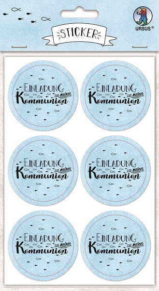 Sticker Einladung Kommunion hellblau