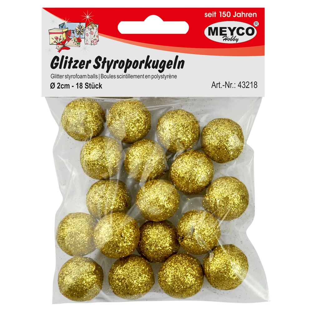 Glitzer-Styroporkugeln 18 Stück gold 20 mm