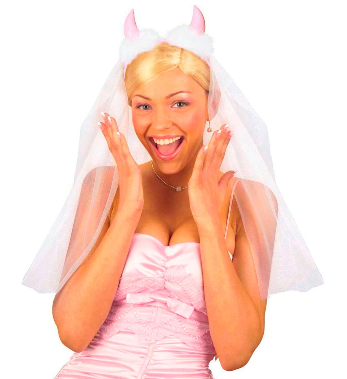 Kostüm-Zubehör Haarreif mit Brautschleier und rosa Hörnern