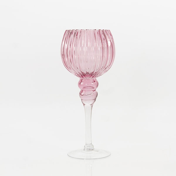 Deko Glas-Kelch geriffelt rosa ca. 13 x 13 x 30 cm