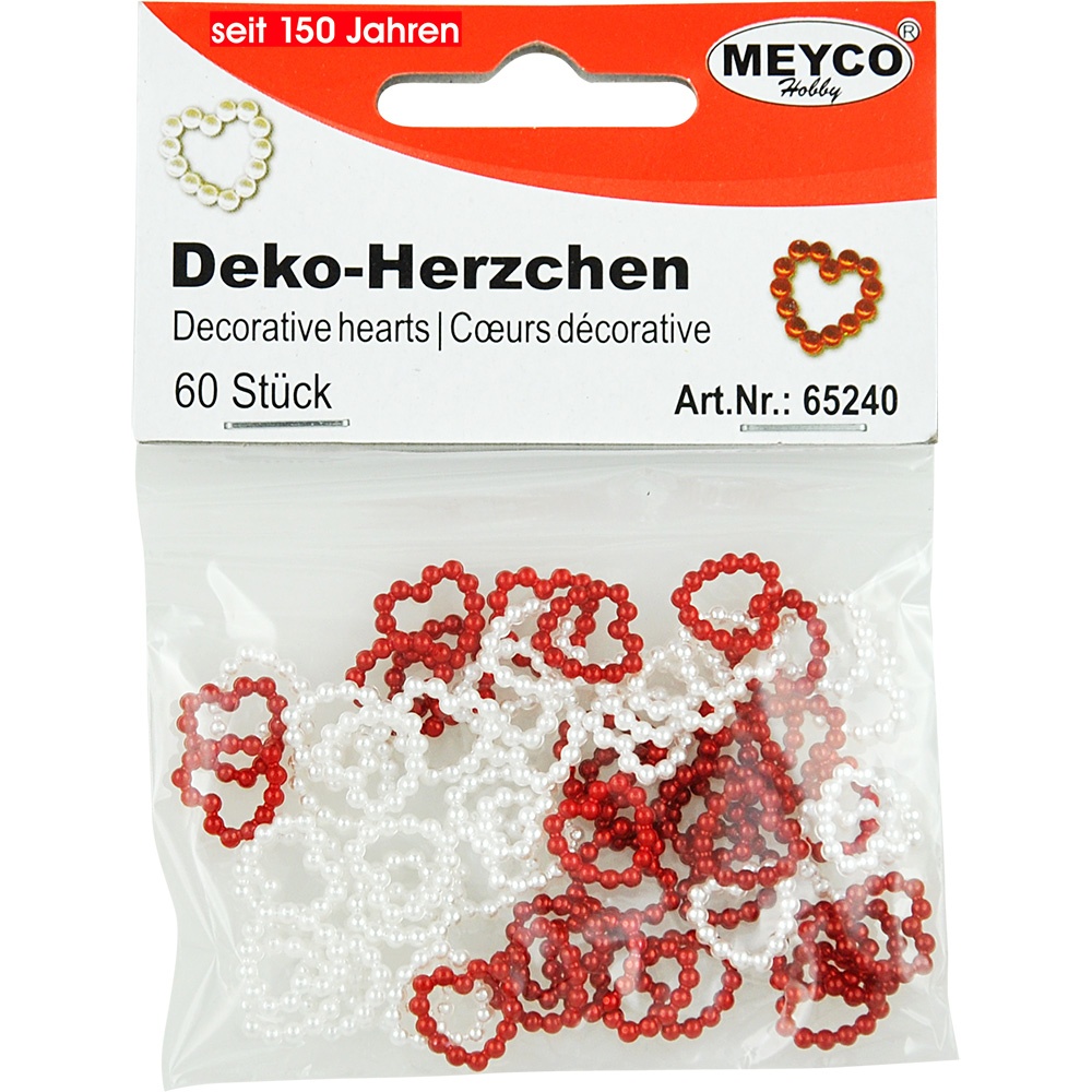 Deko-Perlenherzen rot und weiß  60 Stück