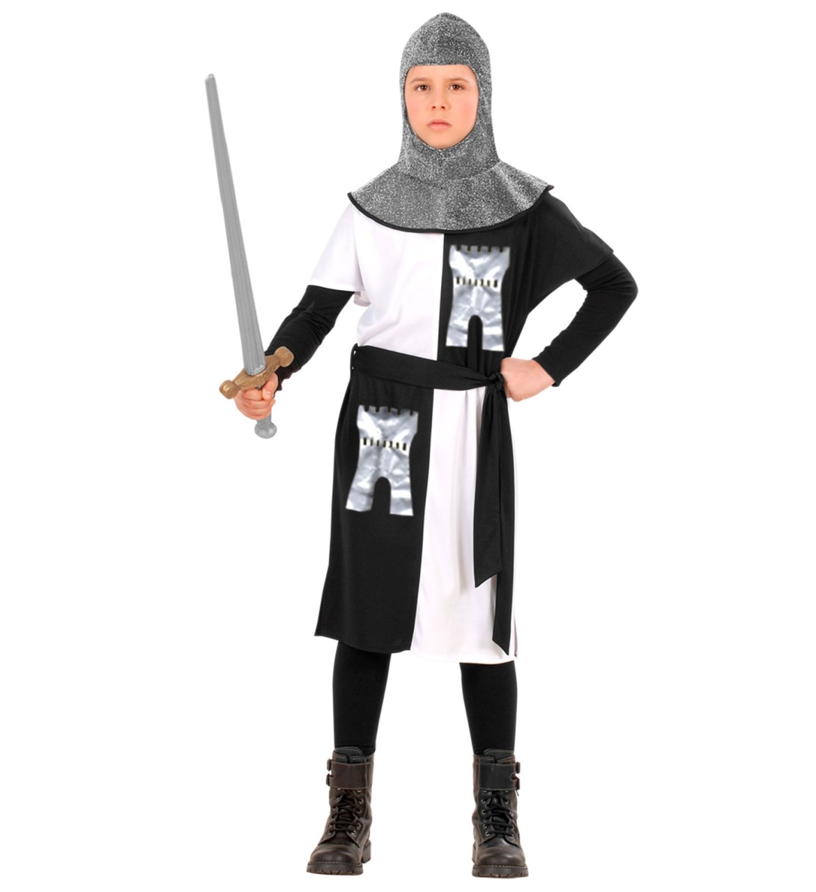 Kostüm Kreuzritter schwarz/weiß Gr. 128 5-7 Jahre Kinderkos.