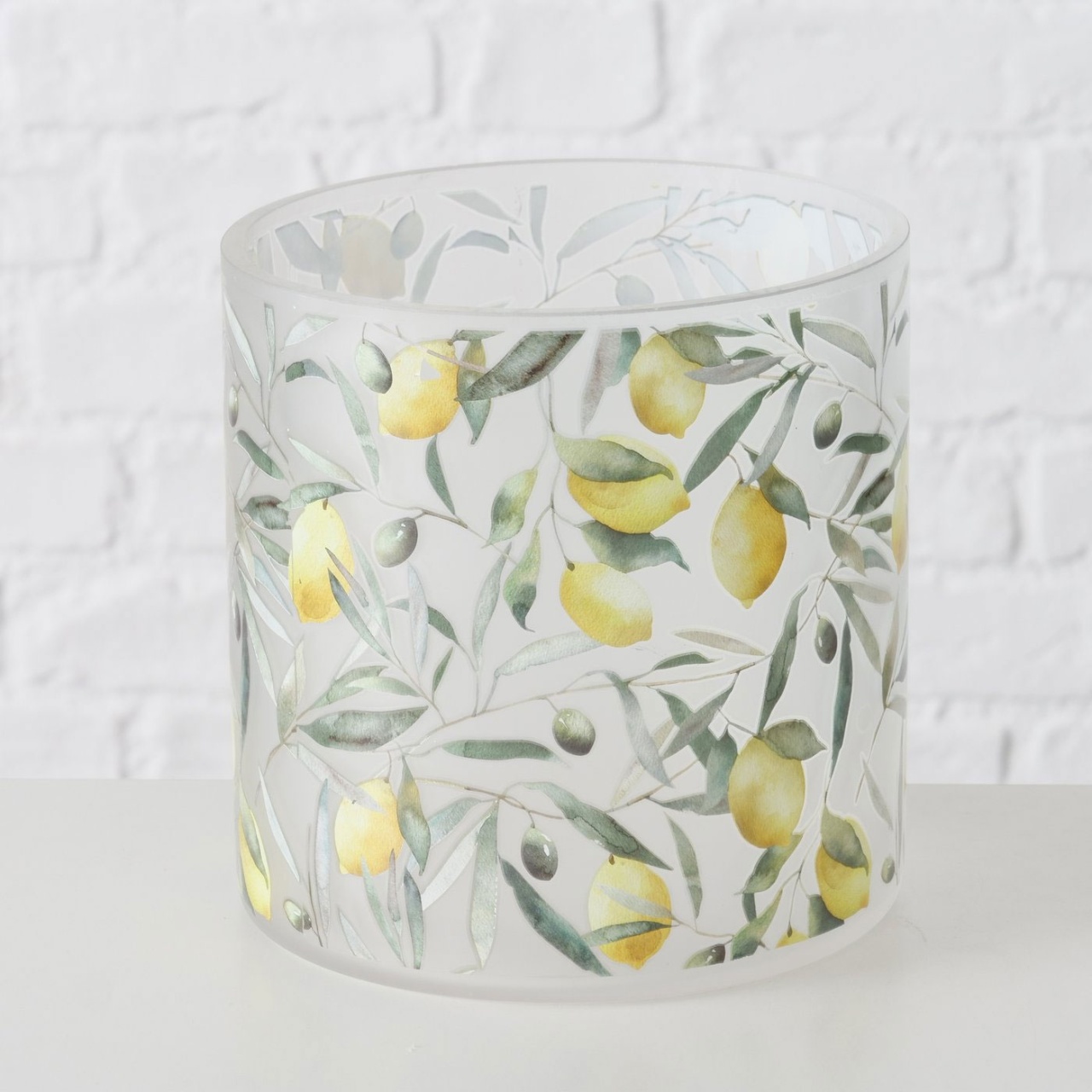 Glas Windlicht mediterraner Stil Zitronen  grün H 16 cm