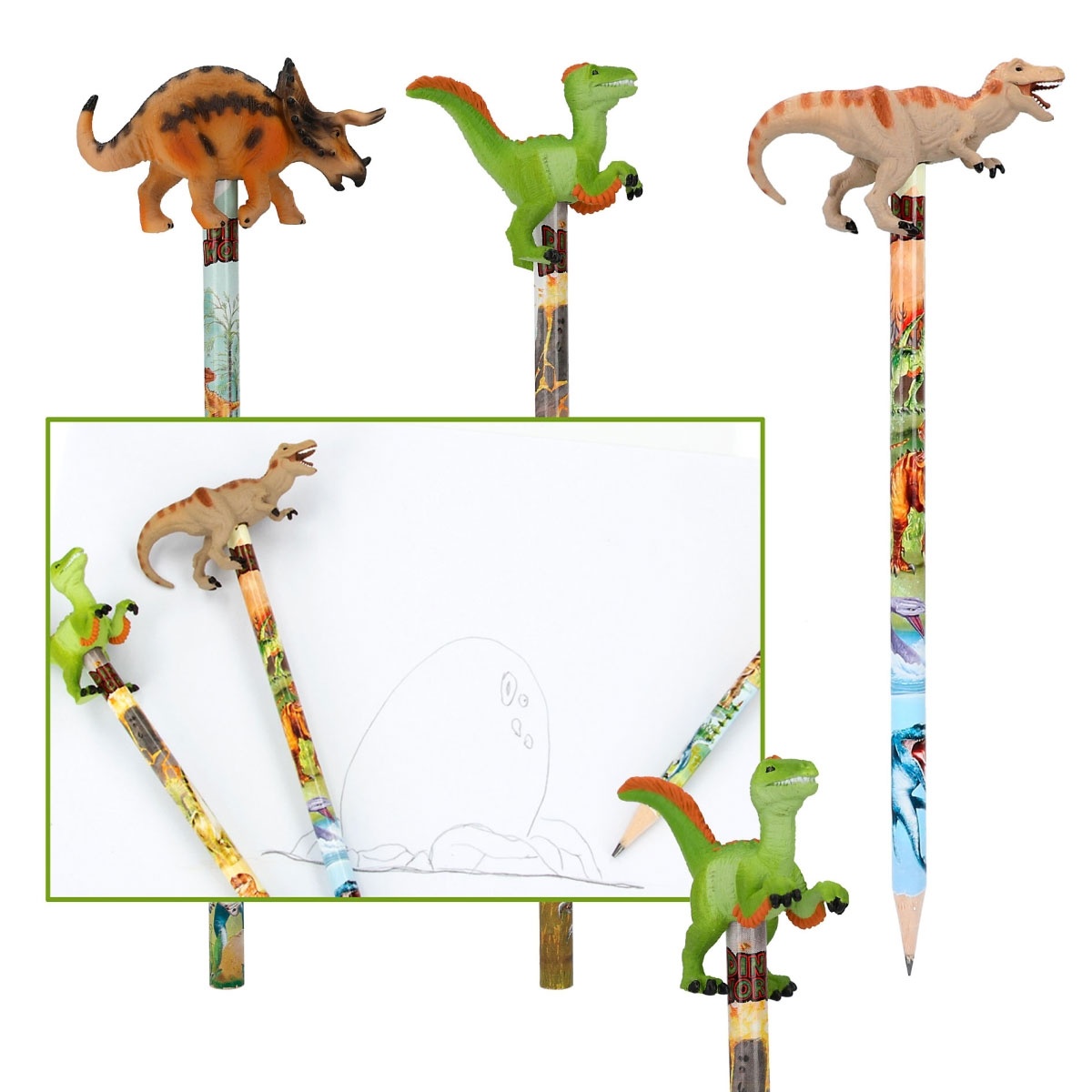 Dino World Bleistift Mit Dino-Topper sortiert