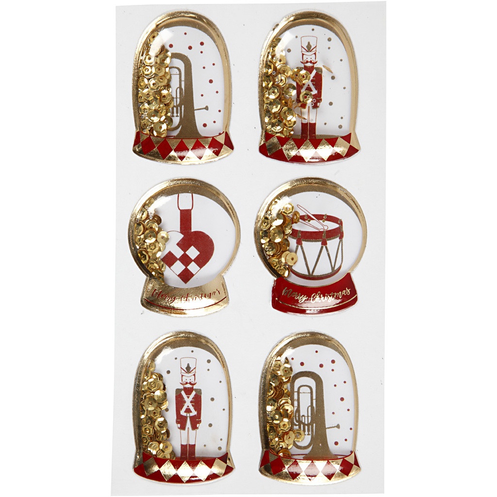 Bastelmaterial Schüttel-Sticker Weihnachten gold/rot