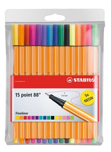 Stabilo point 88 Finliner 15 Stück Packung inkl. Neonfarben