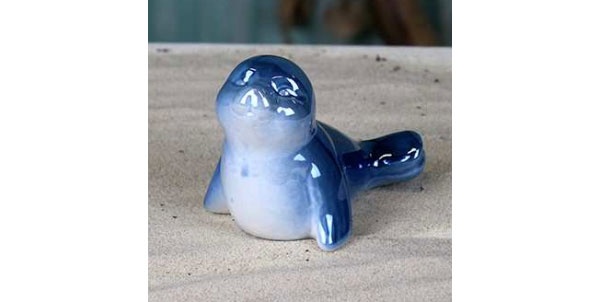 Dekofigur Seehund blau Maritime Dekoration
