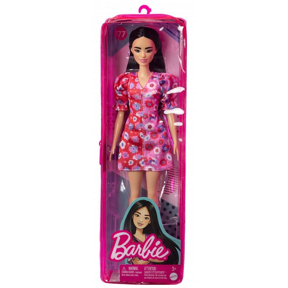 Barbie Fashionistas Puppe Blumenkleid schwarze lange Haare