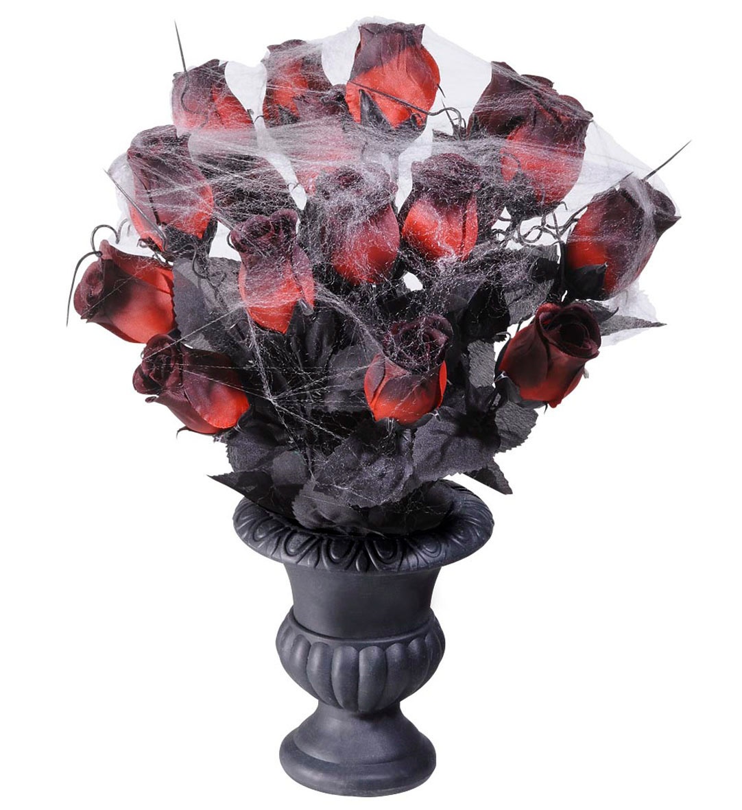 Halloween Deko schwarze Vase mit Rosen