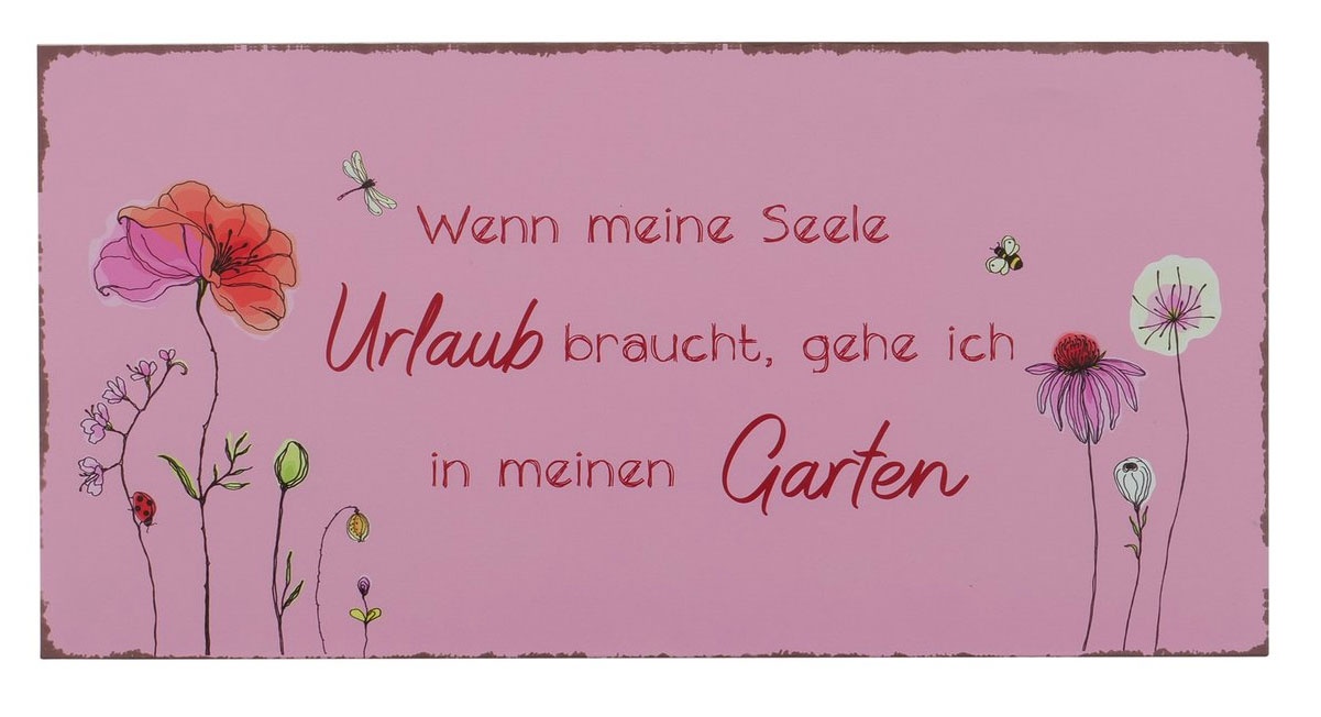 Deko Schild Blumen Garten rosa 40 x 20 cm Eisen