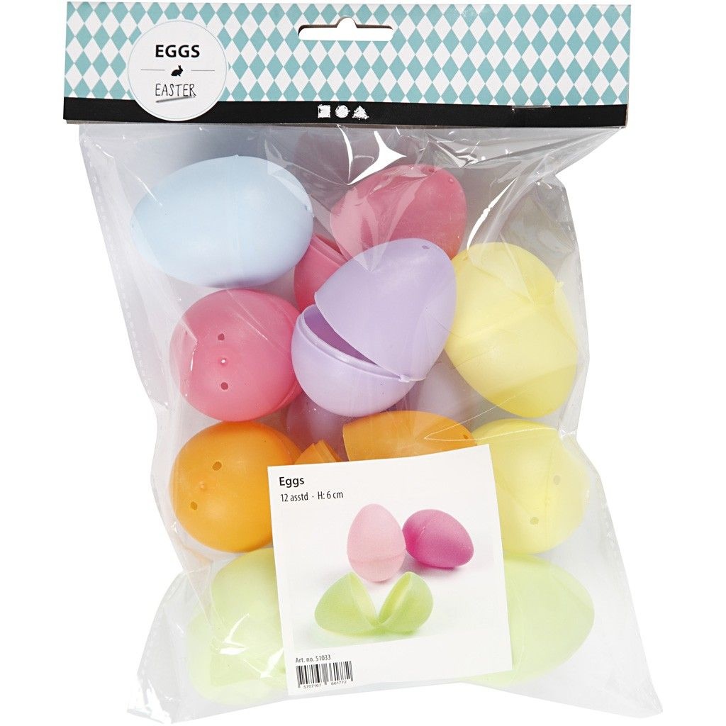 Oster-Eier Kunststoff pastellfarben 12 Stück 6 cm zweiteilig