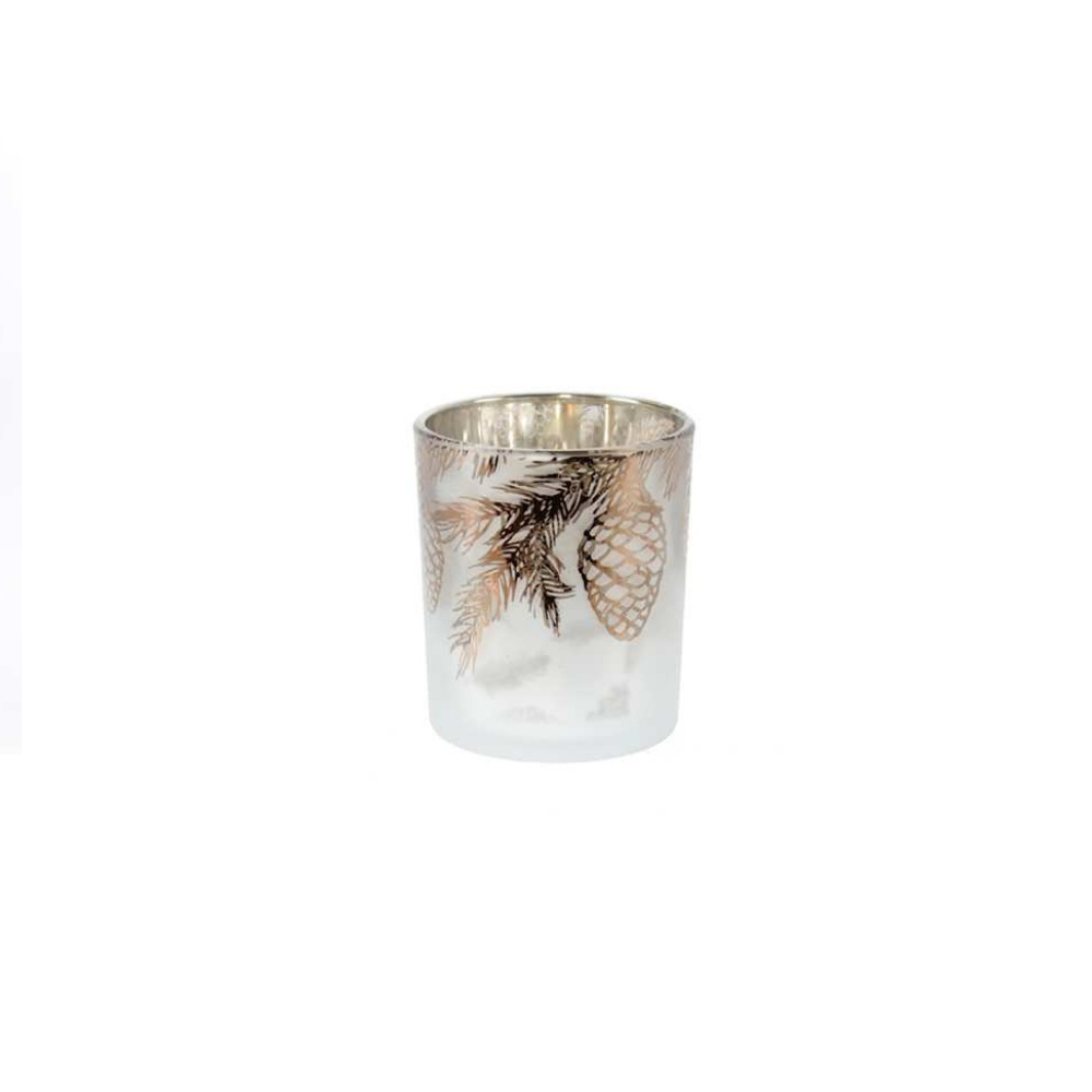 Deko Windlicht Tannenzapfen aus Glas 9x10 cm weiß/braun