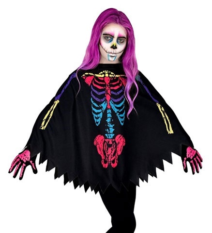 Kostüm Buntes Skelett Poncho Kinderkostüm