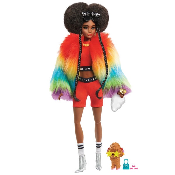 Barbie Extra Puppe mit Afro und Regenbogen-Jacke