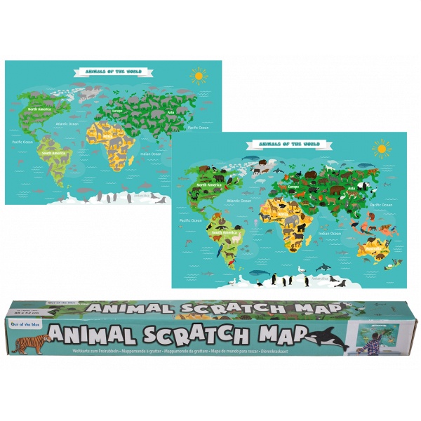 Weltkarte zum Freirubbeln Tiere