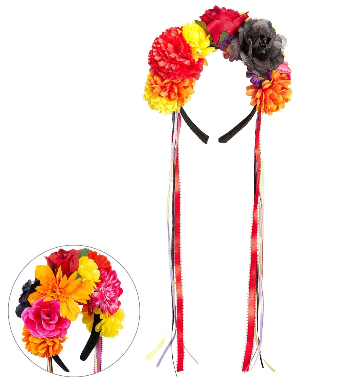 Kostüm-Zubehör Haarreif mit Blumen und Bändern