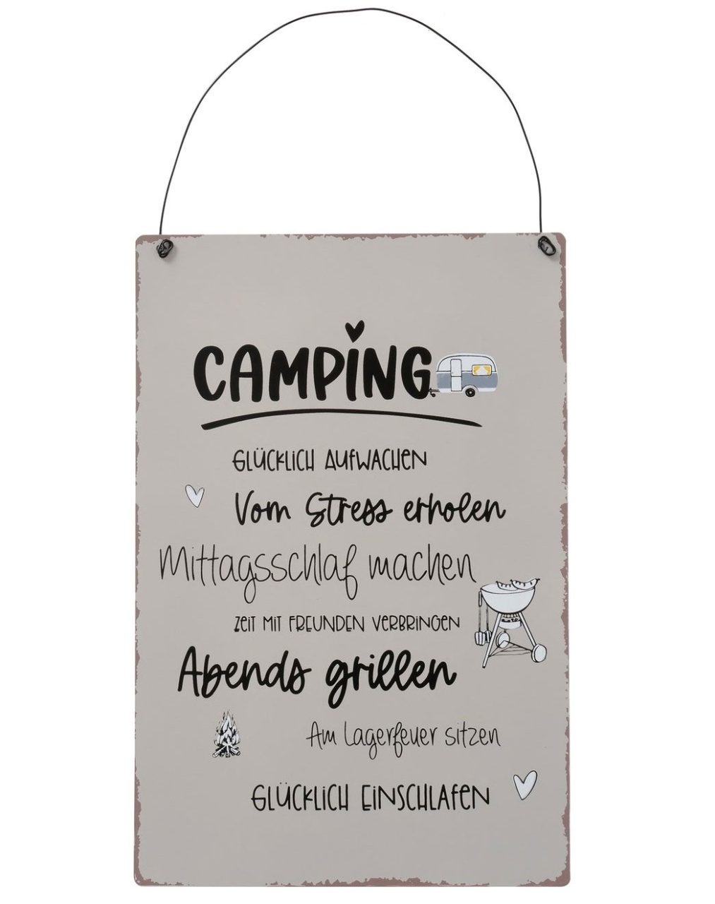Deko Schild Camping abends grillen Metall 20 x 30 cm