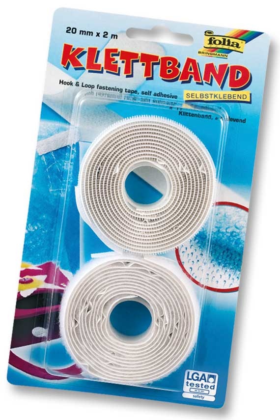 Folia Bastelband Klettband weiß selbstklebend 20 mm x 2 m