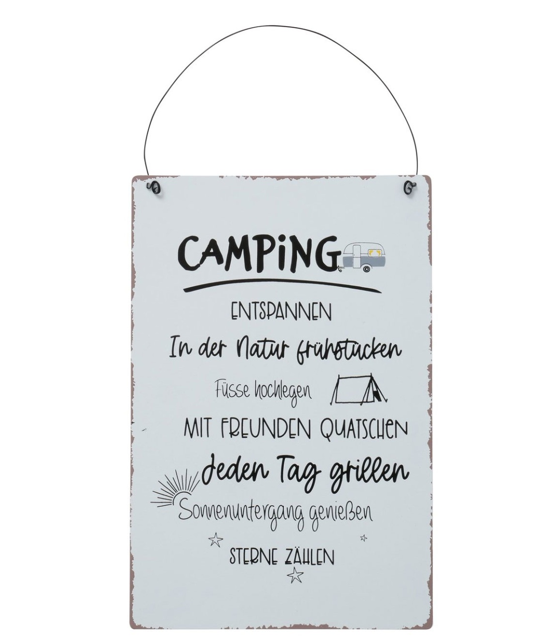 Deko Schild Camping jeden Tag grillen Metall 20 x 30  cm