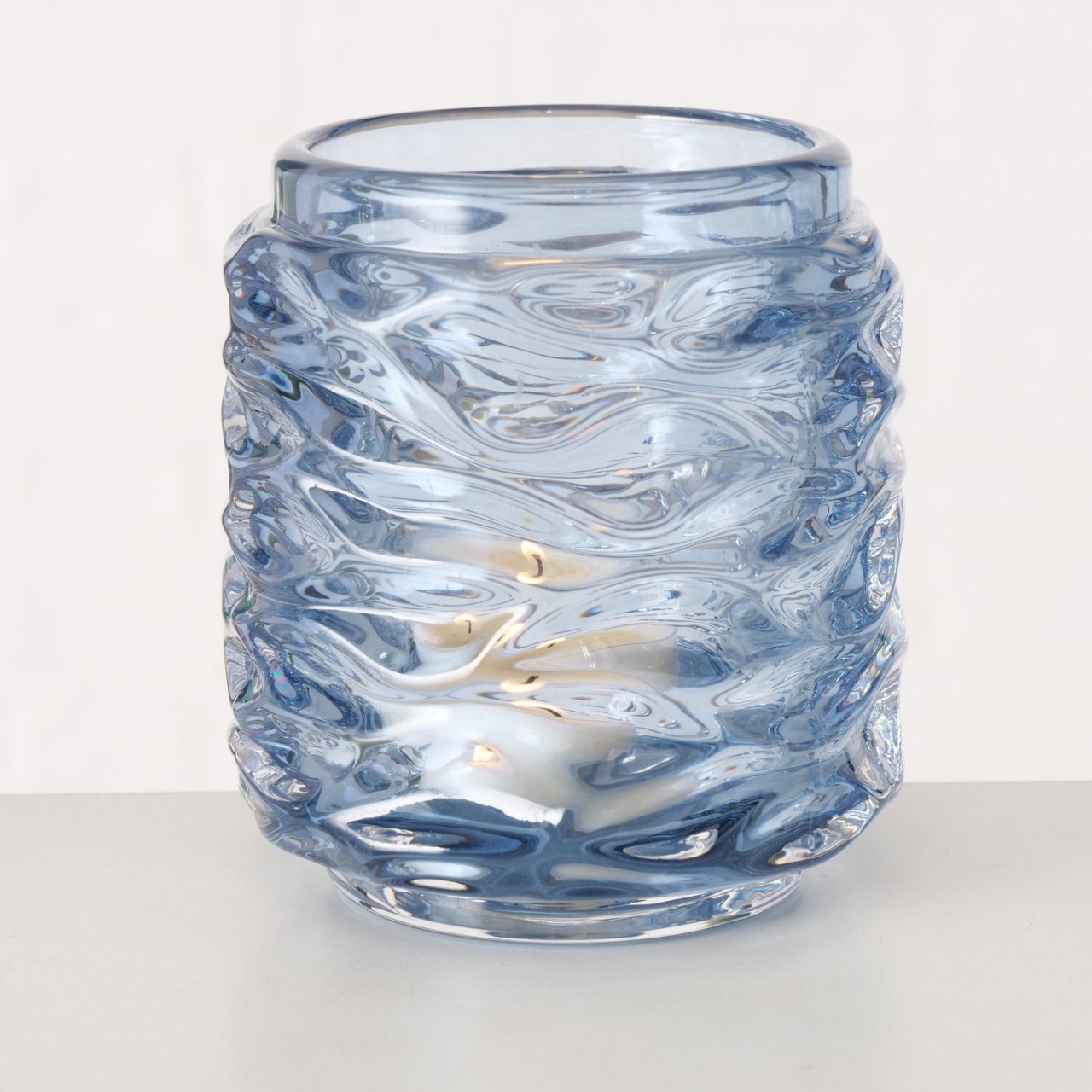 Boltze Glas-Windlicht Welly dunkelblau rund H 10 cm
