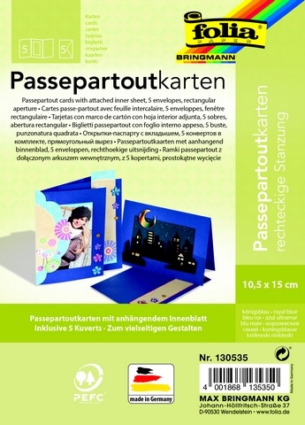 Folia Passepartoutkarten-Set rechteckige Stanzung königsblau