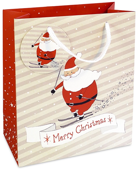 Geschenktasche Weihnachten Santa auf Ski