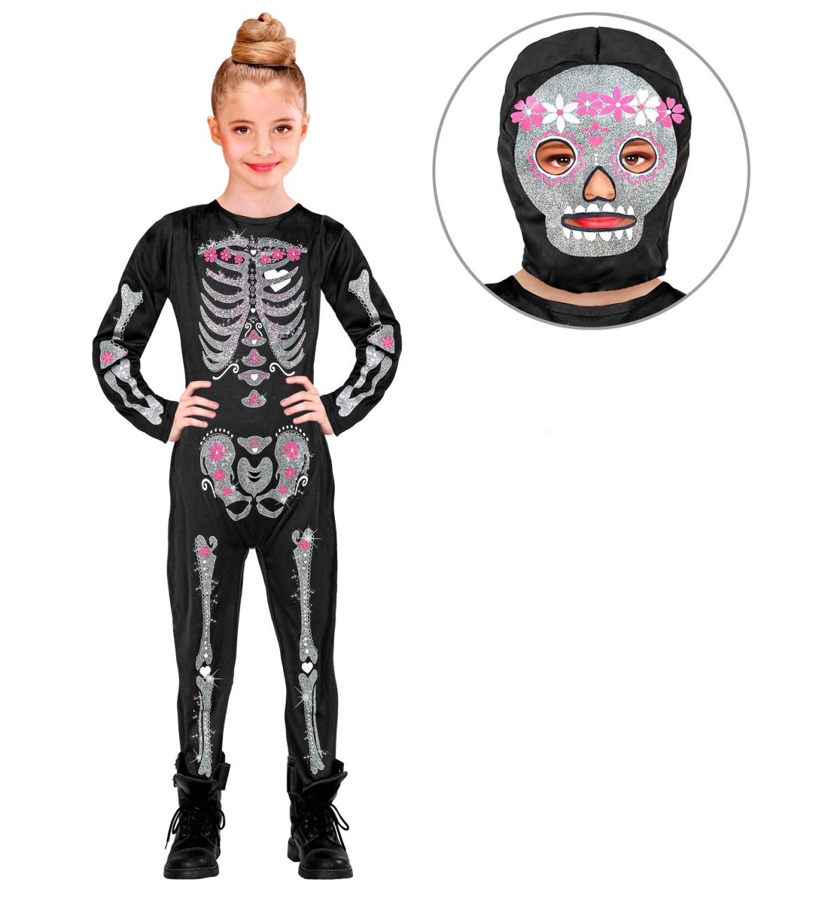 Kostüm Glitter Pink Skelett Gr. 158 Kinderkostüm