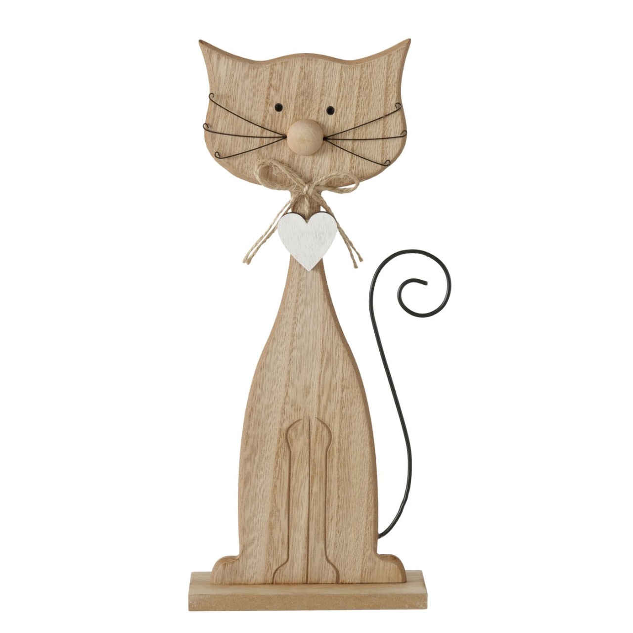 Dekofigur Katze mit Herz aus Holz natur H 31 cm